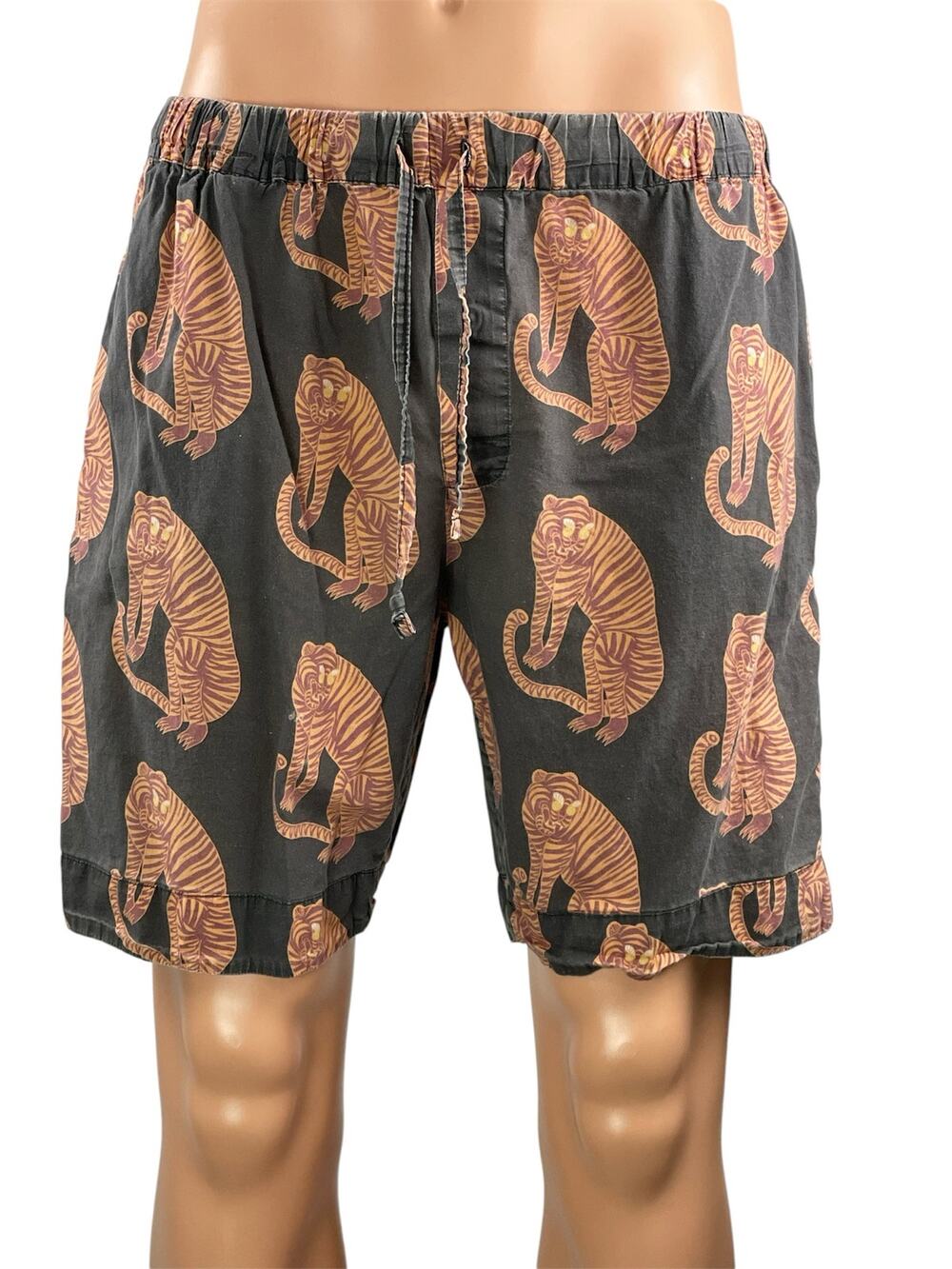 Desmond & Dempse Sansindo Tiger Pyjama Men's Black Drawstring Lounge Shorts Sz M